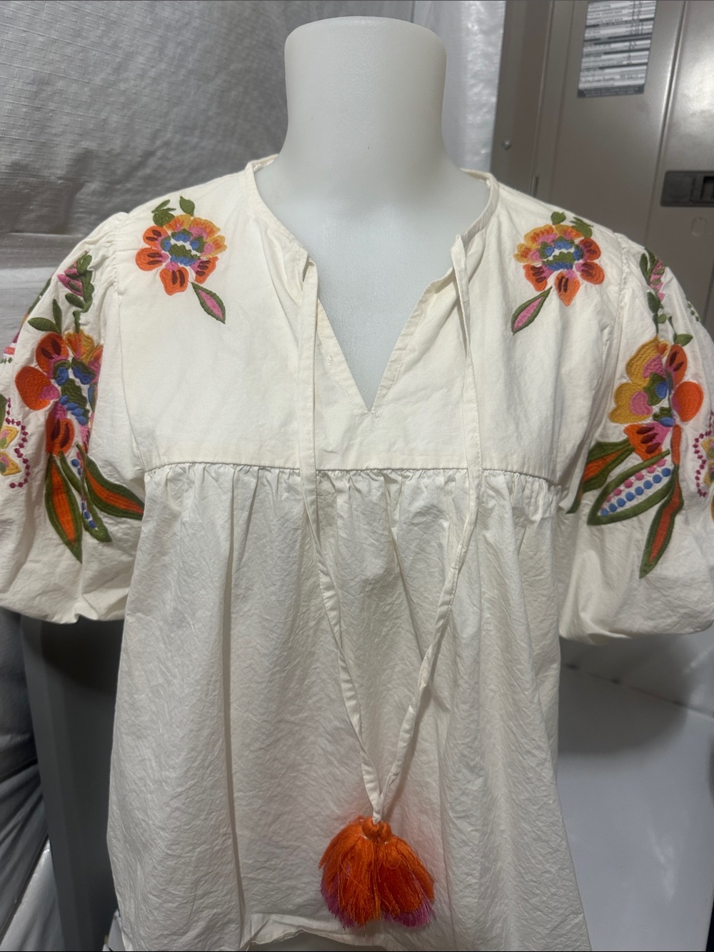 THML Cream Tunic with Orange & Pink Floral Embroidery